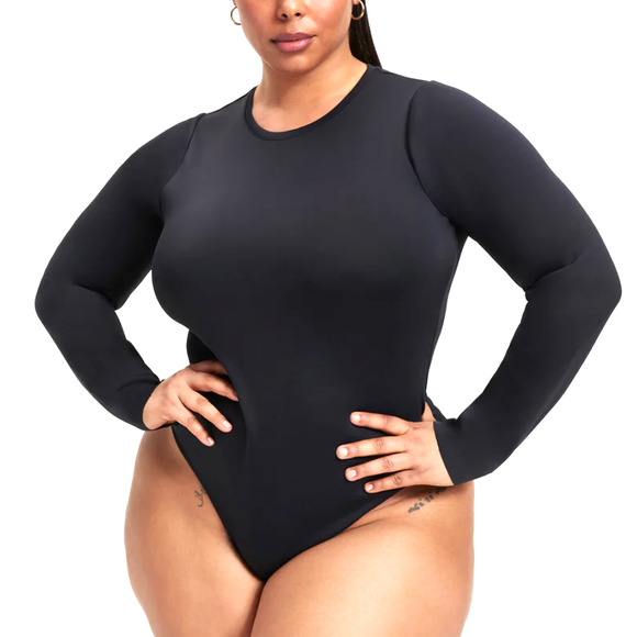 Good American Tops - Good American Black Scoop Neck Full Sleeve Bodysuit Size XL